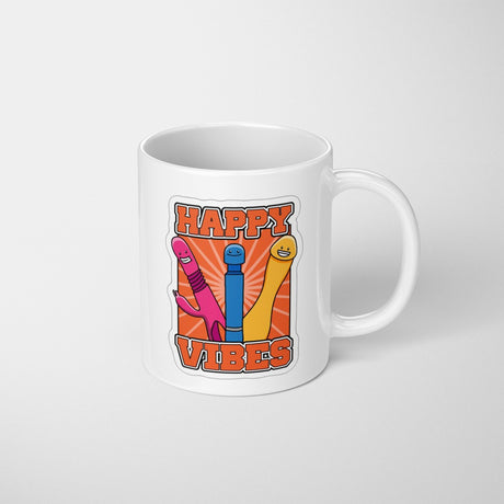 Happy Vibes Rude Cheeky Funny Gift Coffee Tea Mug + Coaster Option For Him Her