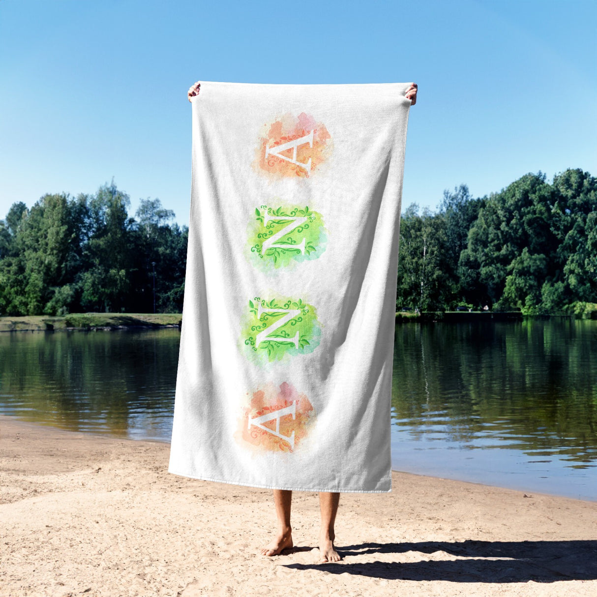Personalised Watercolour Letters Font Coloured Absorbent Beach Bath Sheet Towel