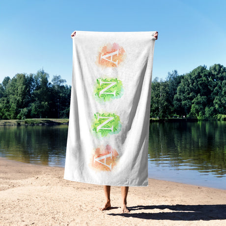 Personalised Watercolour Letters Font Coloured Absorbent Beach Bath Sheet Towel