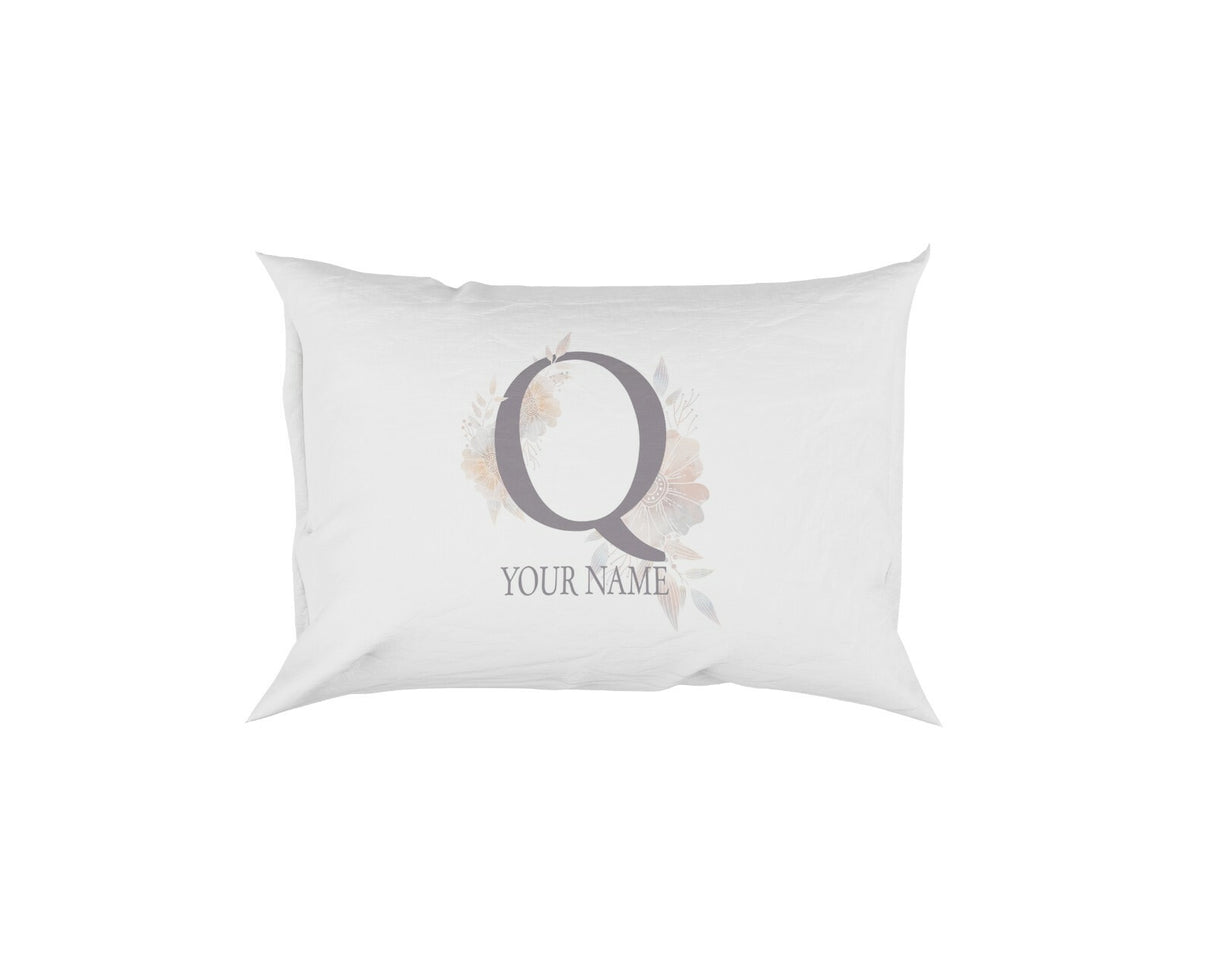 Personalised Misty Dusty Pastel Alphabet Floral Name Initial Letter Pillow Case