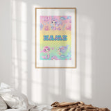 Personalised Name Mermaids + Jellyfish Wall Art Colour Poster Print & Decor