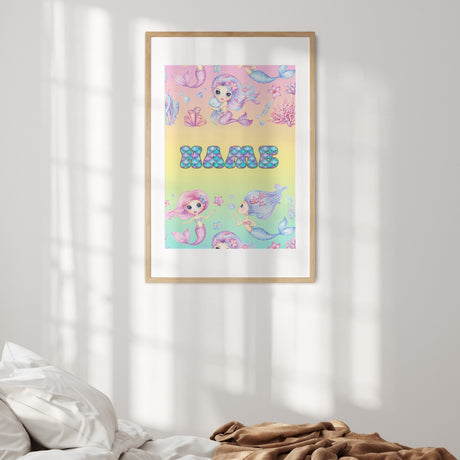 Personalised Name Mermaids + Jellyfish Wall Art Colour Poster Print & Decor