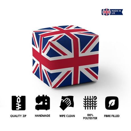 GB Flag Union Jack Flag Ottoman Filled Pouffe Footrest Decor Inc Washable Cover