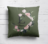 Personalised Name Botanical Floral Initial Letters Square Fill Zip Cushion Throw