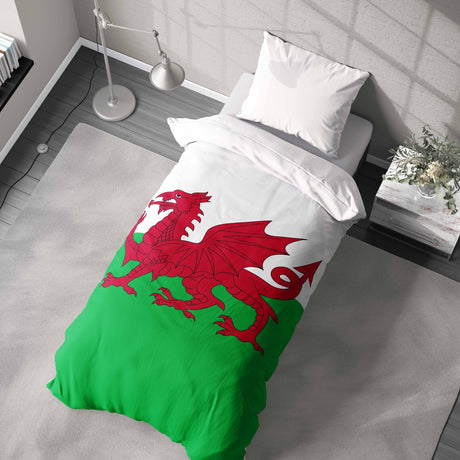 Wales Flag Welsh Dragon Single Size Bed Duvet Cover Quilt + Pillowcase Option