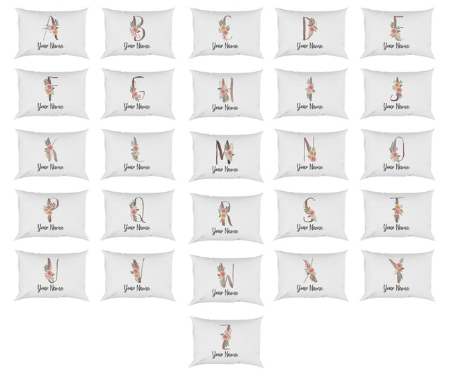 Personalised Floral Watercolour Hand Paint Effect Alphabet Floral Name Pillow