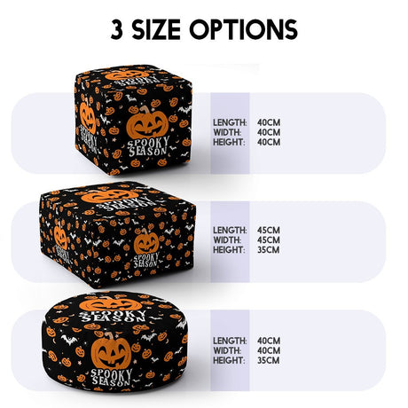 Halloween Spooky Season Pumpkin Custom Ottoman Filled Pouffe Washable Cover Gift