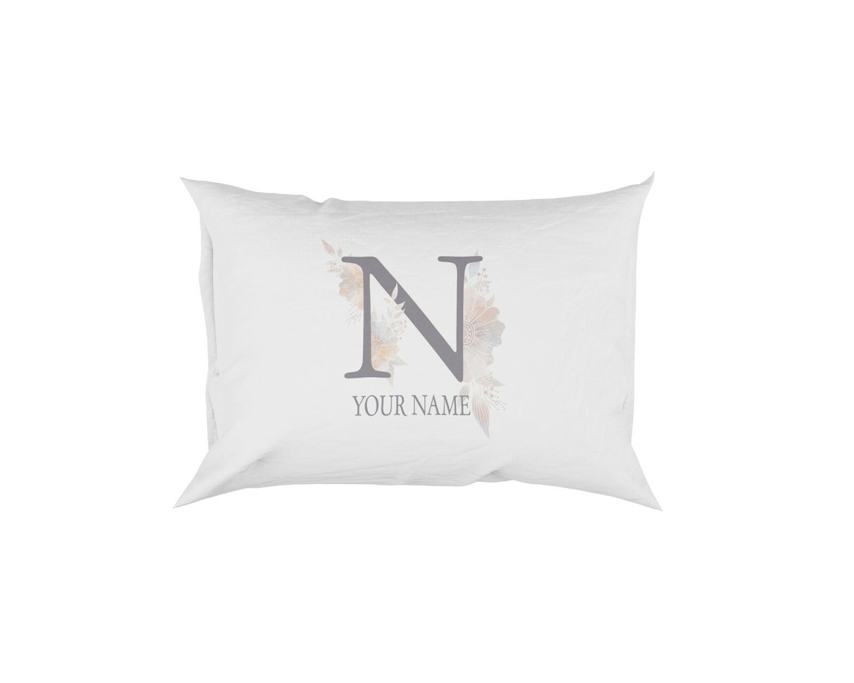 Personalised Misty Dusty Pastel Alphabet Floral Name Initial Letter Pillow Case