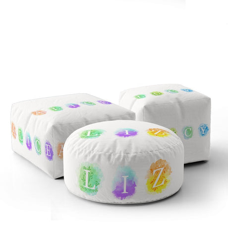 Personalised Watercolour Letters Any Colour Ottoman Filled Pouffe Washable Cover