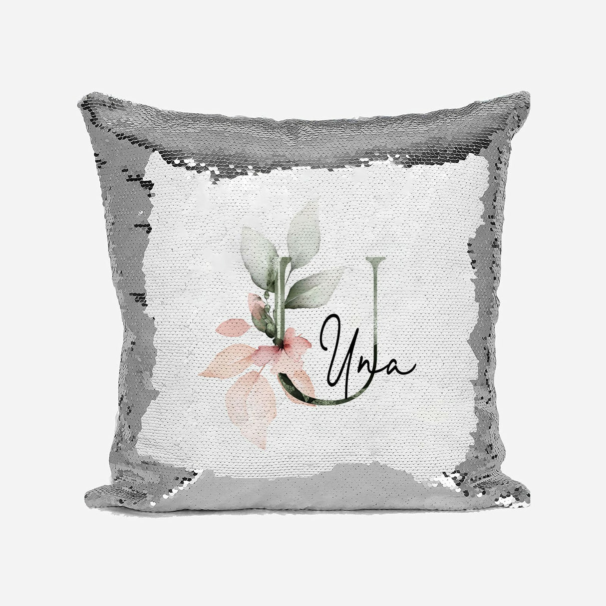 Personalised Gentle Botanical Blush Sequin Magic Cushion Cover + Pillow Kids