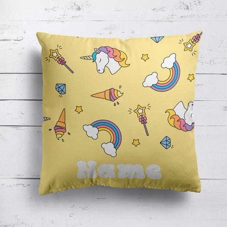 Personalised Custom Name Colour Unicorn Ice Cream Square Fill Zip Cushion Throw