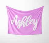 Personalised Custom Name Colour Plain Script Font Soft Warm Fleece Blanket Decor