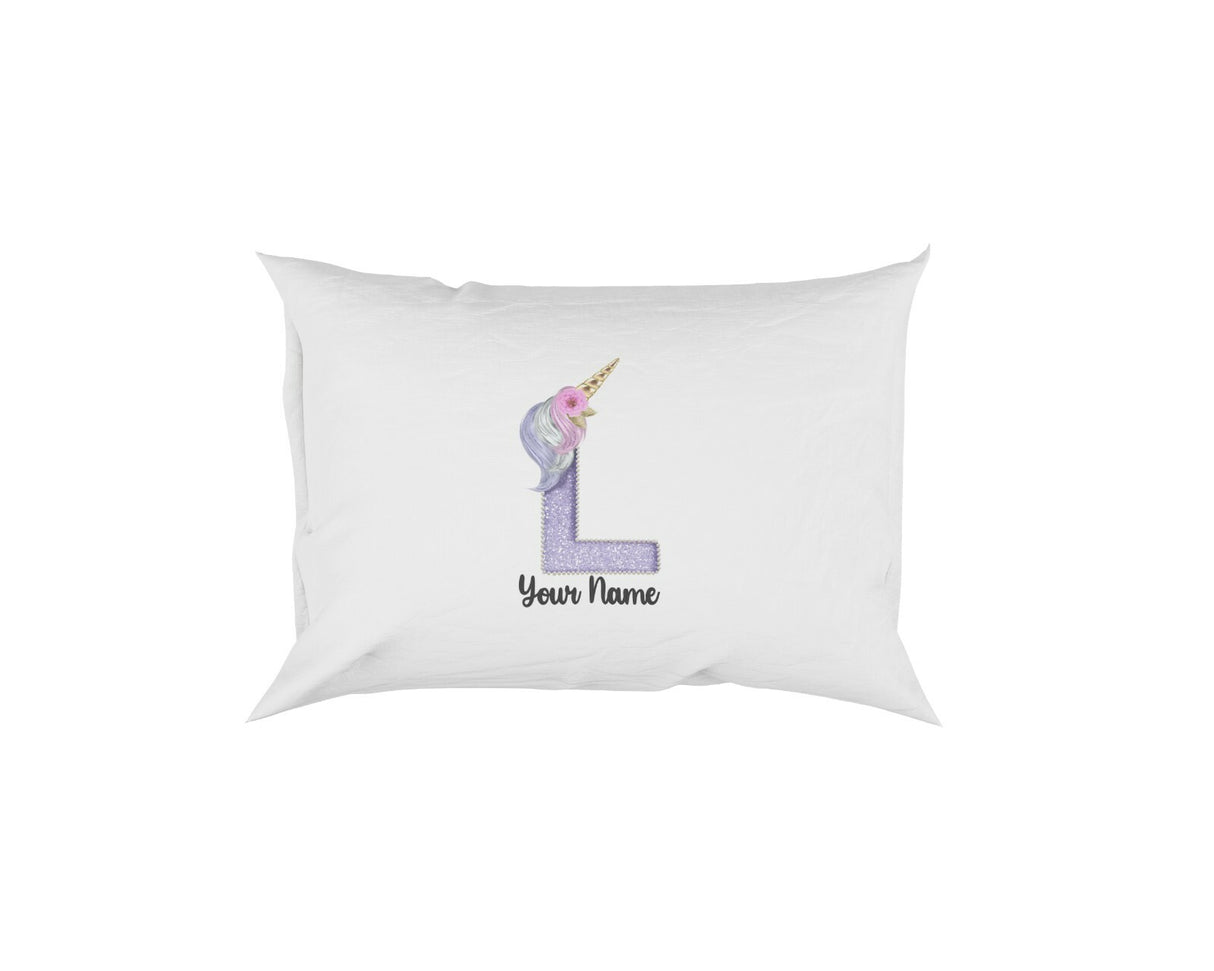 Personalised Unicorn Sparkly Kids Girls Monogram Alphabet Initial Letter Pillow