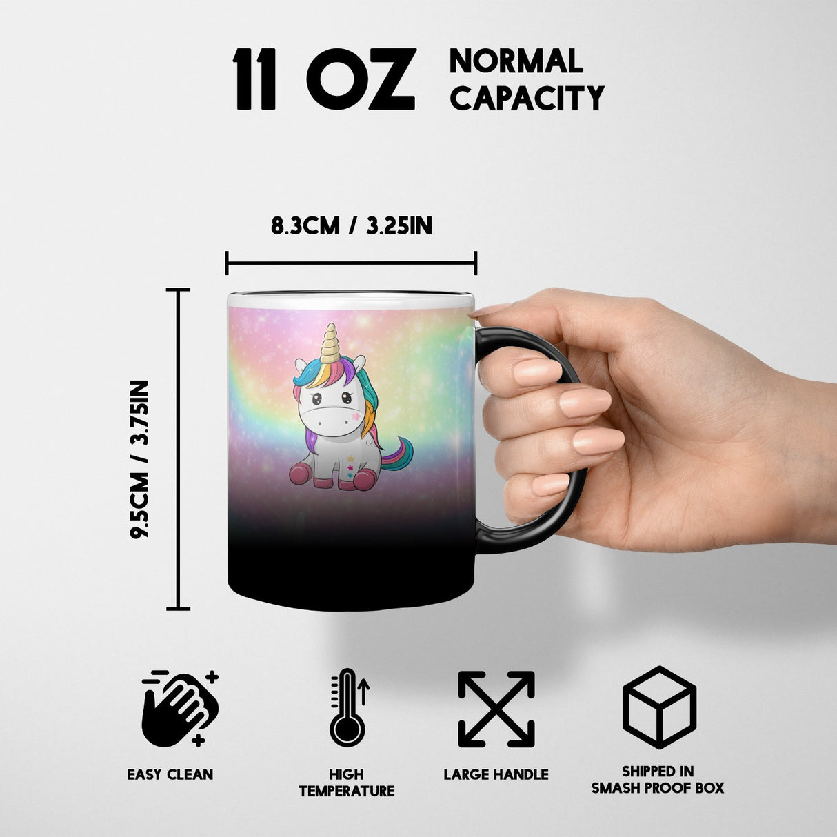 Personalised Custom Name Rainbow Unicorn Heat Sensitive Colour Changing Cup