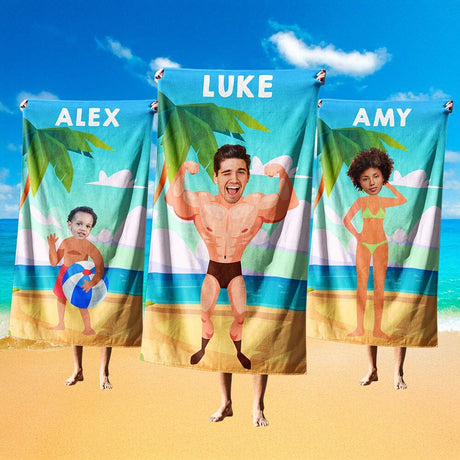 Funny Personalised Photo Name Upload Swimwear Body Beach Bath Sheet Hand Towel