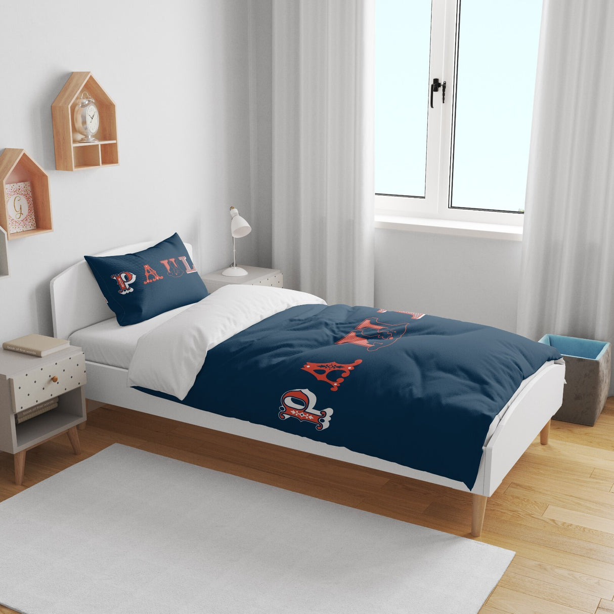 Personalised Name Vintage Ornament Font Toddler Cot Bed Duvet Cover + Pillowcase