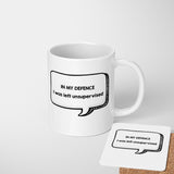 In My Defence Rude Cheeky Funny Gift Coffee Tea Mug + Coaster Option For Him Her