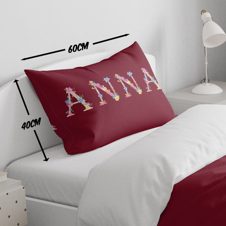 Personalised Name Pink Floral Font Toddler Cot Bedding Duvet Cover + Pillowcase