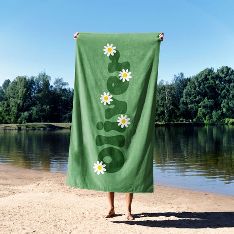 Personalised Custom Name Groovy Daisy Font Soft Absorbent Beach Bath Sheet Towel