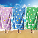 Personalised Custom Name Floral Daisies Soft Absorbent Beach Bath Sheet Towel