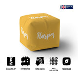 Personalised Custom Name Colour Script Font Ottoman Filled Pouffe Washable Cover