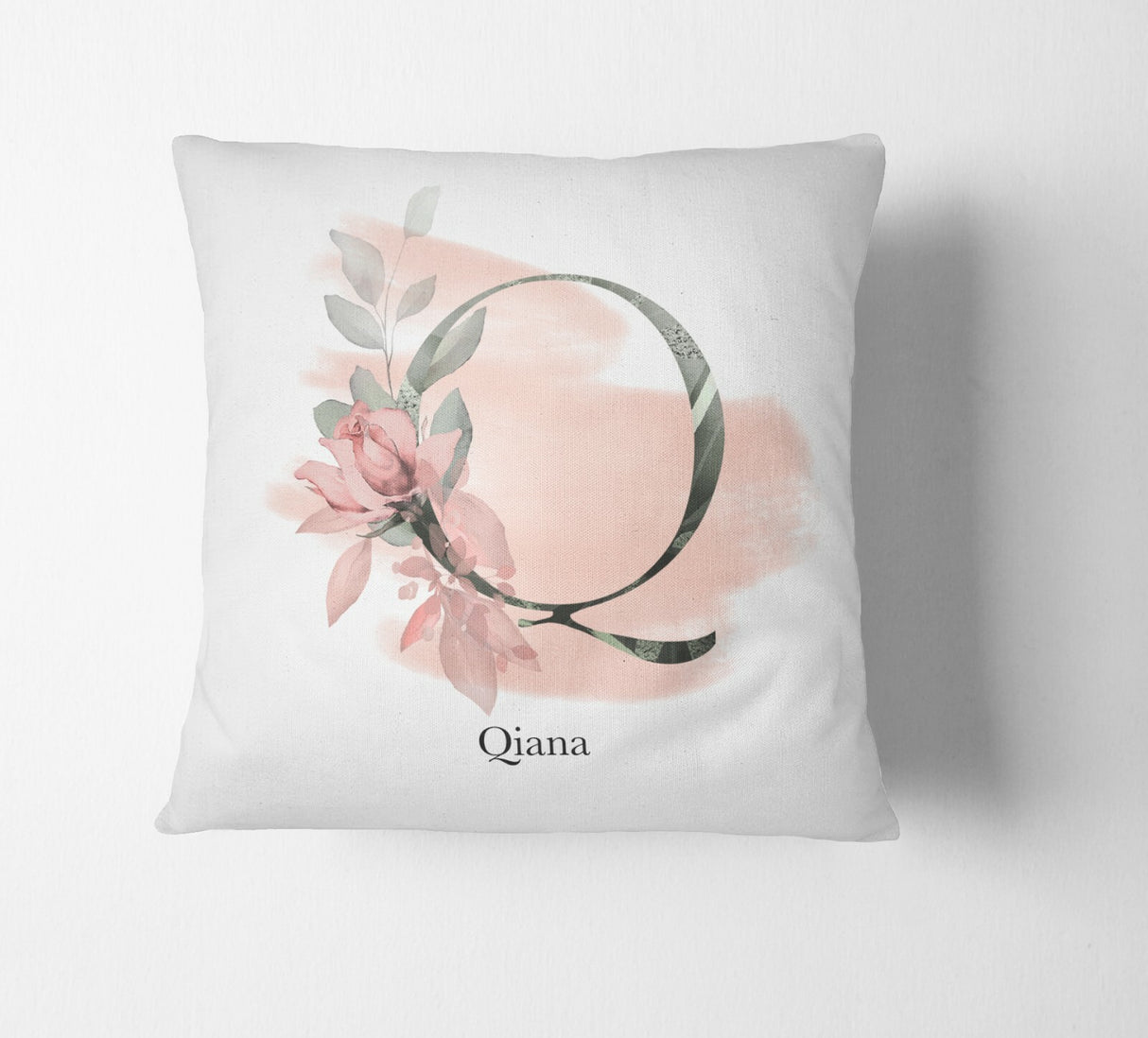 Personalised Gentle Blush Floral Pink Name Monogram Cushion Cover Case & Insert 