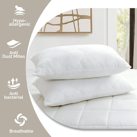 Pillows 2 Pack Hotel Quality Luxury Quilted Cover Anti-Allergy Premium Filled