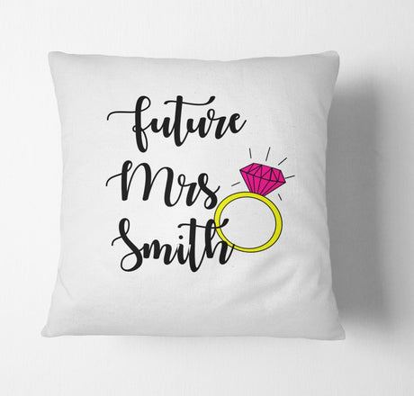 Personalised Future Mrs Wedding Wife Fiance Name Cushion Cover Case & Insert 