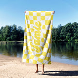 Personalised Custom Name Retro Vans Check Soft Absorbent Beach Bath Sheet Towel