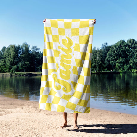 Personalised Custom Name Retro Vans Check Soft Absorbent Beach Bath Sheet Towel