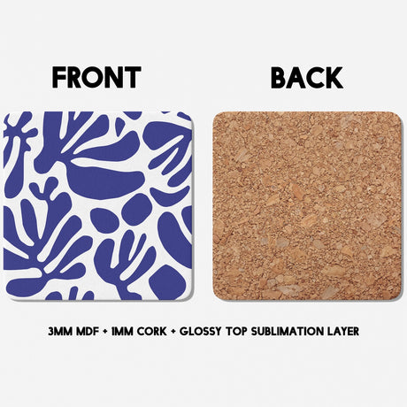 Blue Matisse Leaves Art Coffee Custom Tea Mug Coaster Set Option Gift Him Her