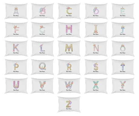 Personalised Unicorn Sparkly Kids Girls Monogram Alphabet Initial Letter Pillow