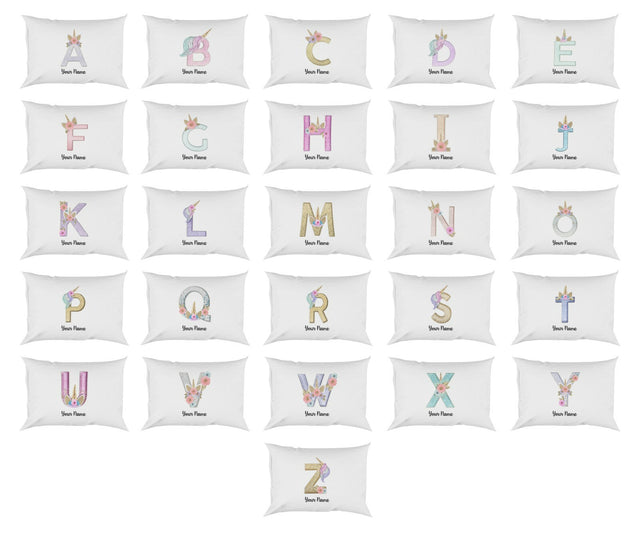 Personalised Unicorn Sparkly Kids Girls Monogram Alphabet Initial Letter Pillow