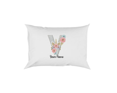 Personalised Unicorn Sparkly Kids Girls Monogram Alphabet Initial Letter Pillow