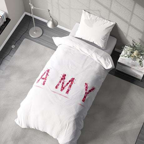 Personalised Any Name Pink Rose Petals Soft Single Size Novelty Bed Duvet Cover