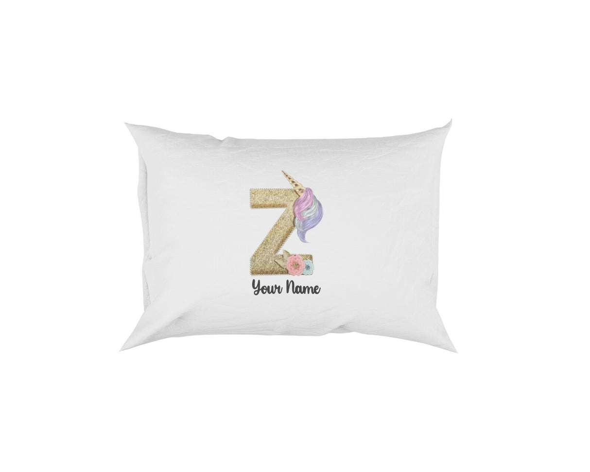 Personalised Unicorn Sparkly Kids Girls Monogram Alphabet Initial Letter Pillow