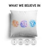 Personalised Name Watercolour Letters Font Kids Soft Square Filled Cushion Decor
