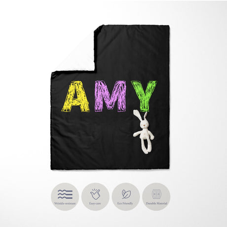 Personalised Name Crayon Coloured Font Kids Cot Bedding Duvet Cover + Pillowcase