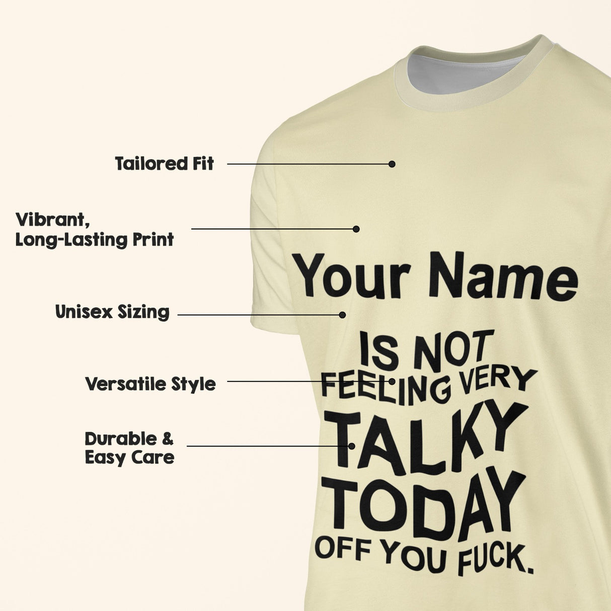 Personalised Not Very Talky Custom All-Over Printed T-Shirt Choose Colour Unisex