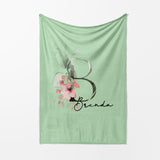 Personalised Name Botanical Blush Initial Letter Soft Warm Fleece Blanket Decor