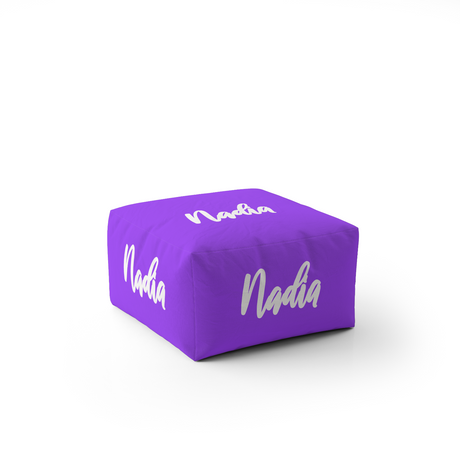 Personalised Custom Name Colour Script Font Ottoman Filled Pouffe Washable Cover