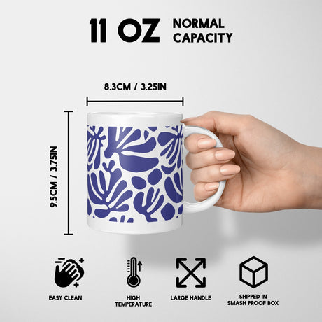 Blue Matisse Leaves Art Coffee Custom Tea Mug Coaster Set Option Gift Him Her