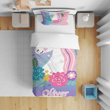 Personalised Name Unicorn Dream Fantasy Kids Cot Bed Duvet Cover + Pillowcase