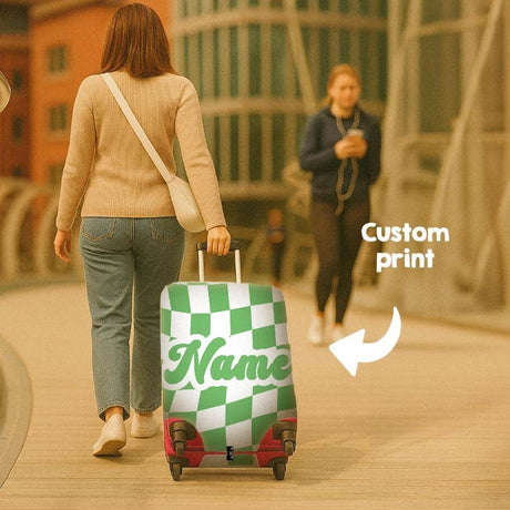 Retro Vans Checker Name Gift Custom Luggage Cover Personalise Suitcase Protector