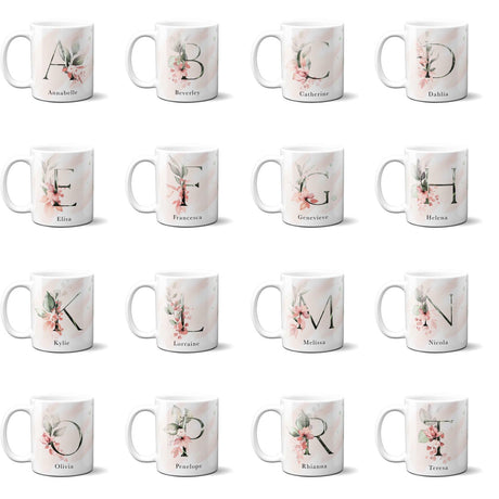Gentle Touch Blush Pink Design Name Initial Letter Coffee Mug Gift 11oz Ceramic