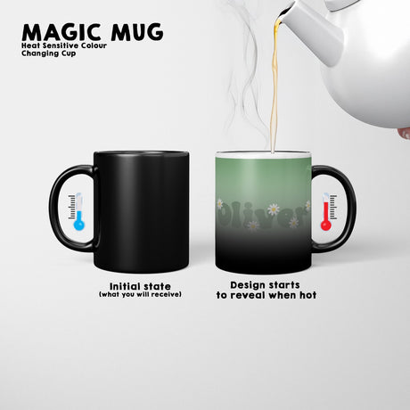 Personalised Custom Plain Groovy Font Daisy Heat Sensitive Colour Changing Mug