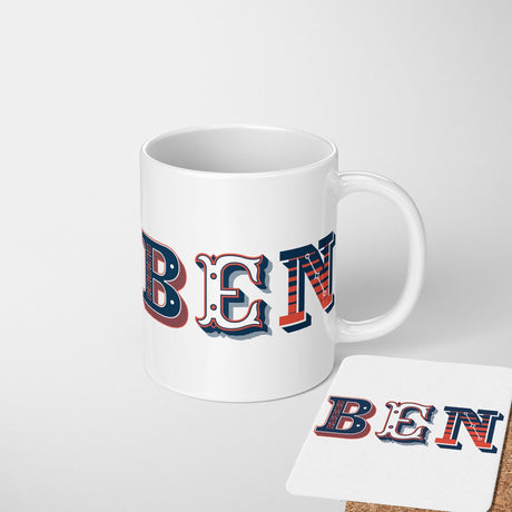 Personalised Vintage Ornament Retro Print Coffee Tea Mug Coaster Gift Him Her