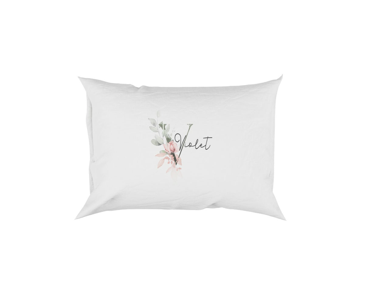 Personalised Your Name Gentle Botanical Blush Initial Letter Pillow Case Gift