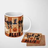 Halloween Spooky Personalised Name Coffee Tea Mug Cup Coaster Gift Set Him Her