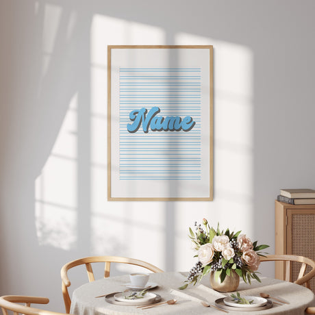 Personalised Custom Name Colour Stripe Retro Font Wall Art Poster Print & Decor